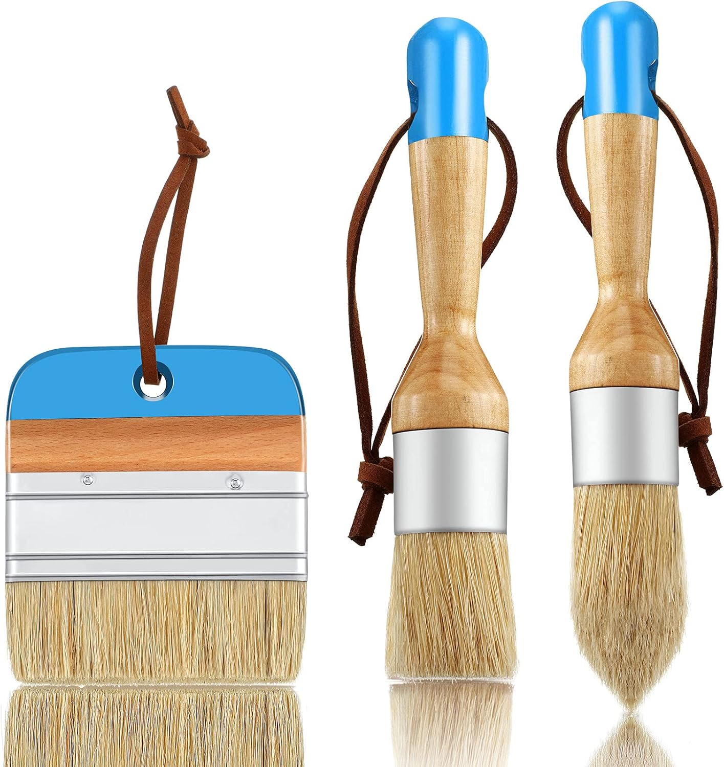 3-teiliges Tafelpinsel-set – Ovale, Runde Und Flache Spitzpinsel Für Möbelplatten Und Inneneinrichtung (blau)