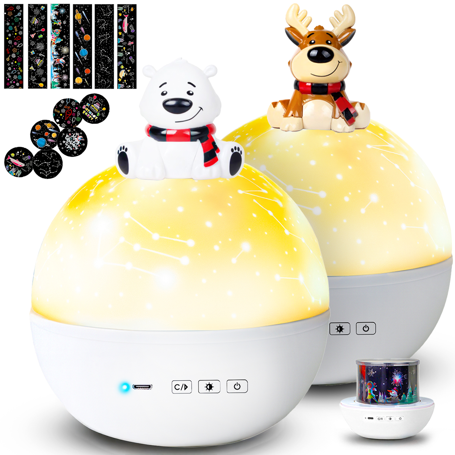 Heckermann 168k-s Teddybär + 168k-v Rentier Led-sternenprojektor