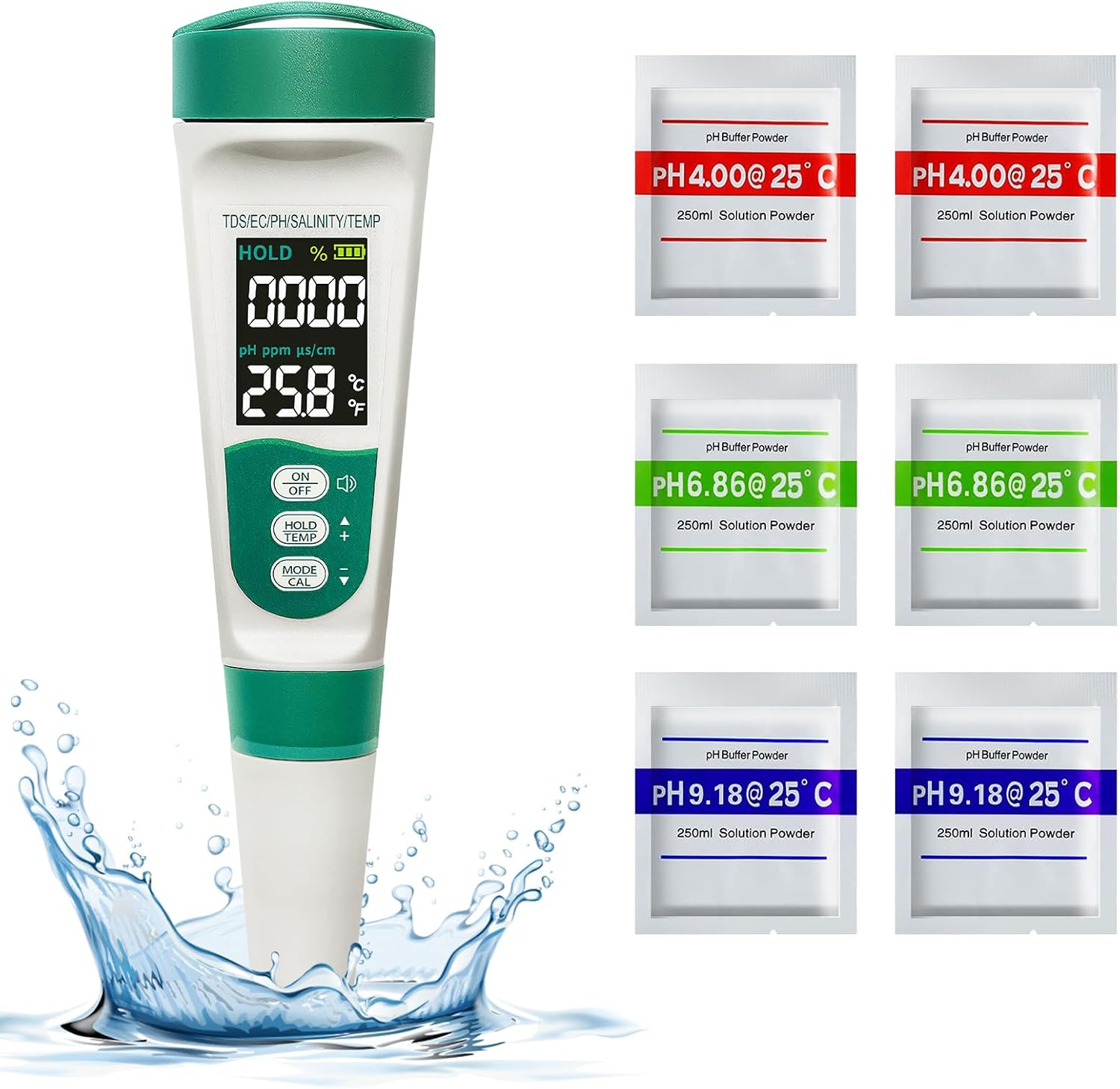 Elektronischer Ph-tester, 5-in-1-schwimmbad-testkit, Wiederaufladbarer Ph-/tds-/ec-/salzgehalt-/temperaturtester, Va-display Mit Hintergrundbeleuchtung, Salztester Für Trinkwasser, Aquarien, Schwimmbä