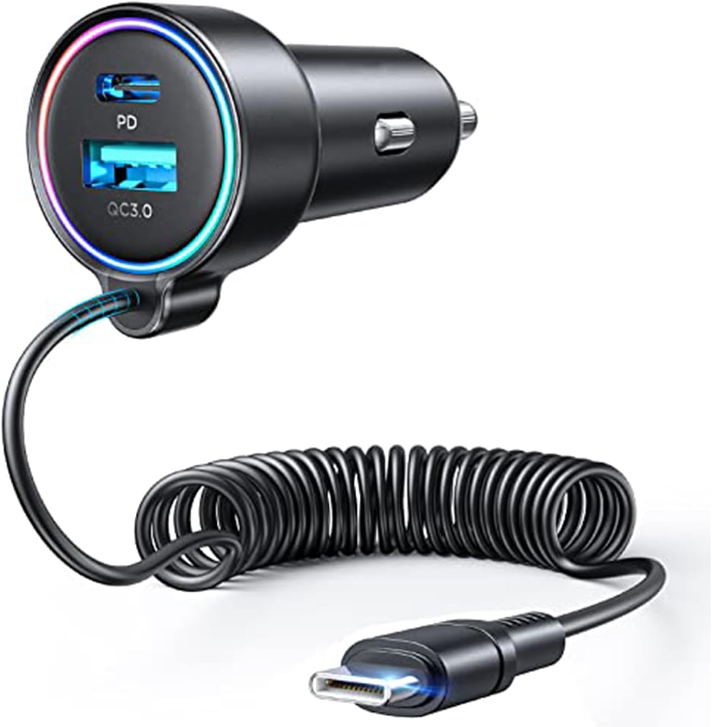 90-w-usb-c-autoladegerät Für Iphone 17/16 Pro Max, Pd & Qc3.0 Mit 1,5 M Langem 45-w-spiralkabel, Samsung Galaxy S25/s24/s23, Pixel 10/lg/android, Ipad