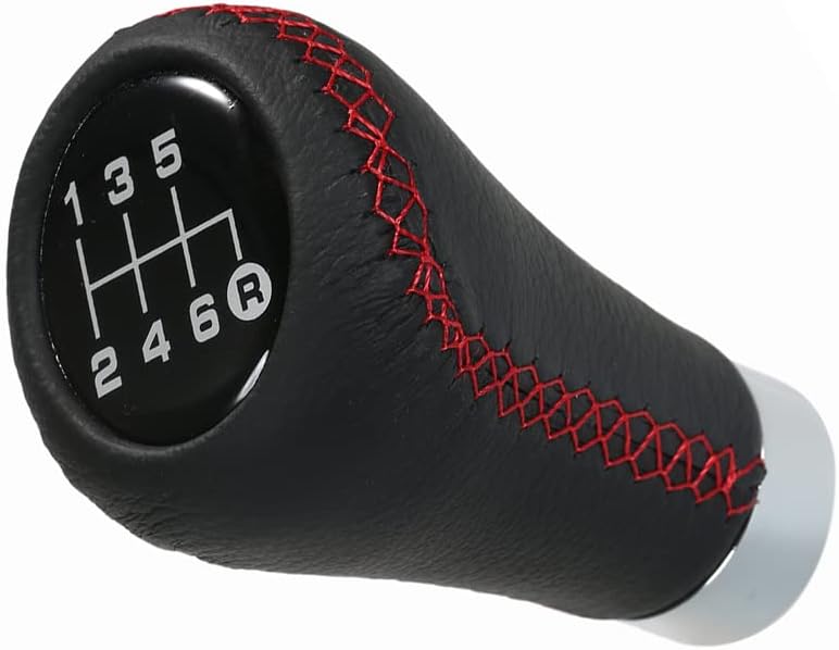 Manueller Schaltknauf Für Autos, Universell, 6-gang-schaltknauf, Leder, Metallic-schwarz-rot-naht, Sportliches Design, Einfache Installation, Upgrade (2)