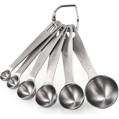 6-teiliges Messlöffel-set: Küchenmesslöffel-set Aus Edelstahl 18/8 (1/8 Tl, 1/4 Tl, 1/2 Tl, 1 Tl, 1/2 El & 1 El) Für Trockene Und Flüssige Zutaten