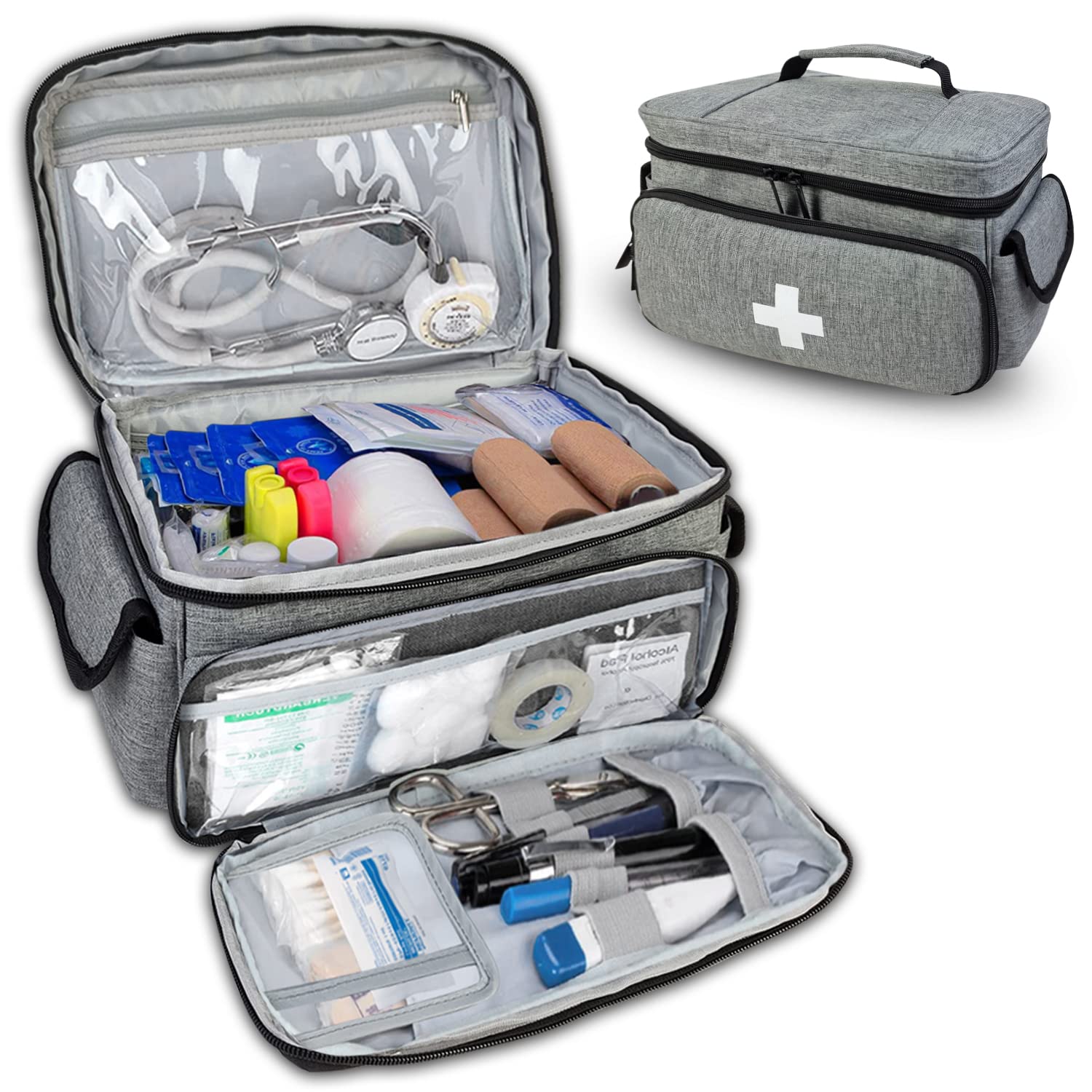 Erste-hilfe-set, Erste-hilfe-aufbewahrungs-tragetasche, Pillenflaschen-organizer Für Medizinische Notfall-sets Für Zuhause, Reisen, Outdoor (grau)