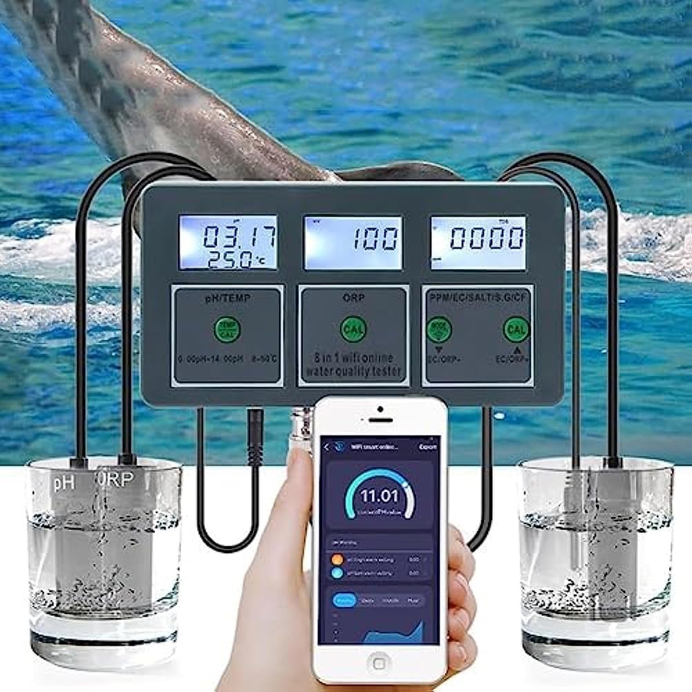 Intelligenter Wlan-wasserqualitätsmonitor, 8-in-1-profi-datenlogger Für Ph-wert, Temperatur, Tds, Salzgehalt, Spezifisches Gewicht, Elektrische Leitfähigkeit Und Redoxpotenzial Für Aquarien, Hydrokult
