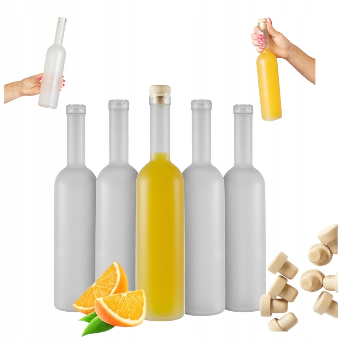 5 Glasflaschen Frosted Futura 500 Ml + Korken Für Liköre, Geschenkidee 0,5 L