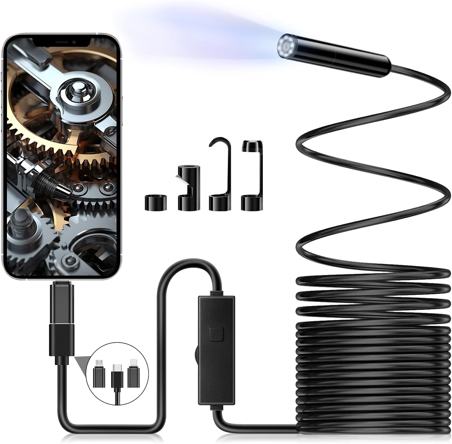 Endoskop-inspektionskamera, Snake-endoskopkamera 1080p Hd, Typ-c-endoskop Mit 8 Led-leuchten, 5 M Halbstarres Kabel, Ip67 Wasserdicht, Für Android- Und Ios-smartphones
