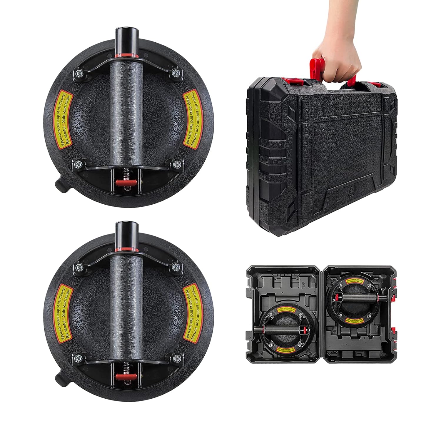 Fliesen-saugnapf, 2 Stück, 20,3 Cm, Professioneller Glas-saugnapf Mit Tragbarem Werkzeugkasten, Fliesen-hebe-saugnapf, Vakuum-saugnapf Zum Heben Von Glas, Platten, Fliesen, Möbeln, Tragkraft 220 Kg