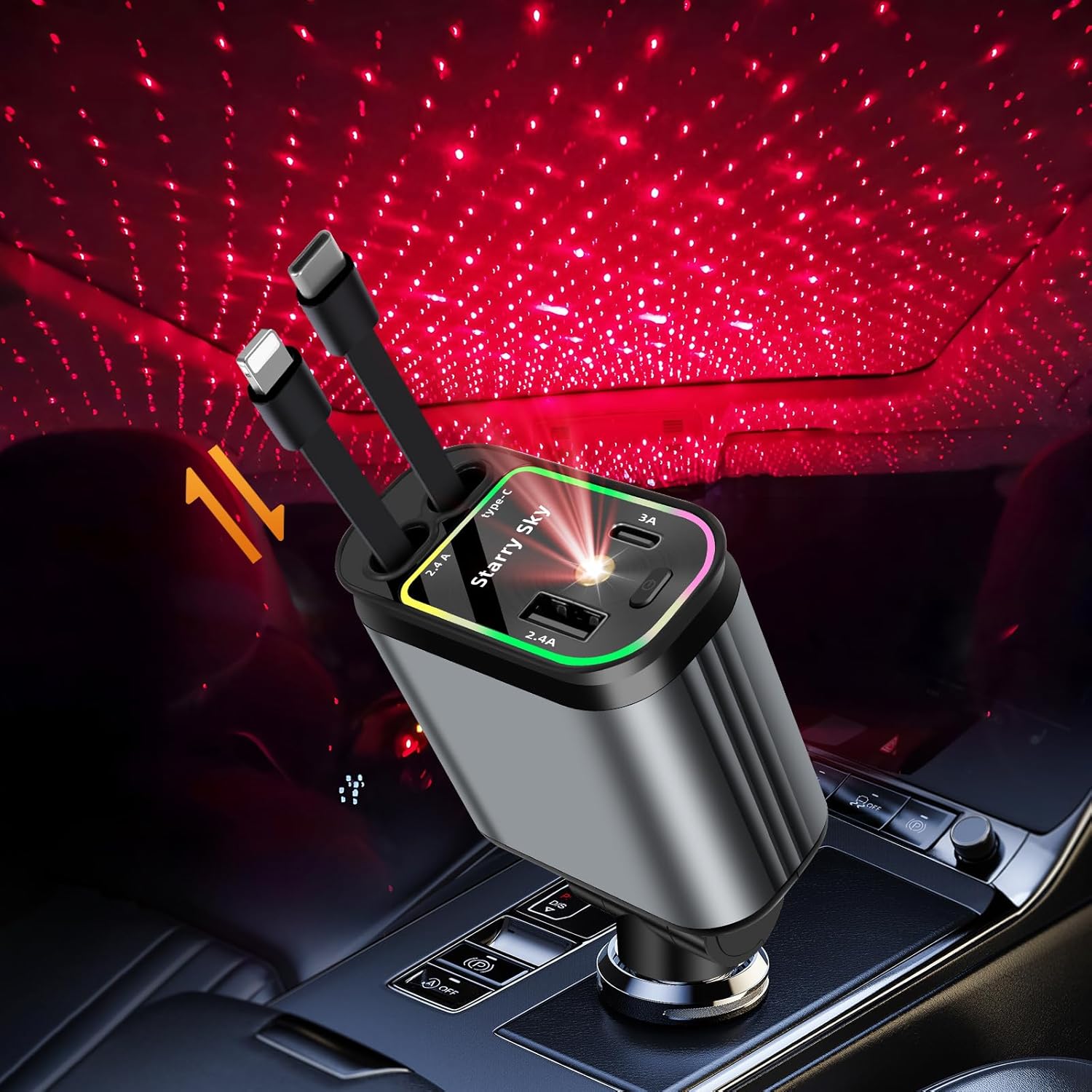 Einziehbares Autoladegerät, 66 W, 4-in-1-autoladegerät, Usb-c-zigarettenanzünder, Innenraum-autozubehör, Für Iphone, Samsung Galaxy, Google