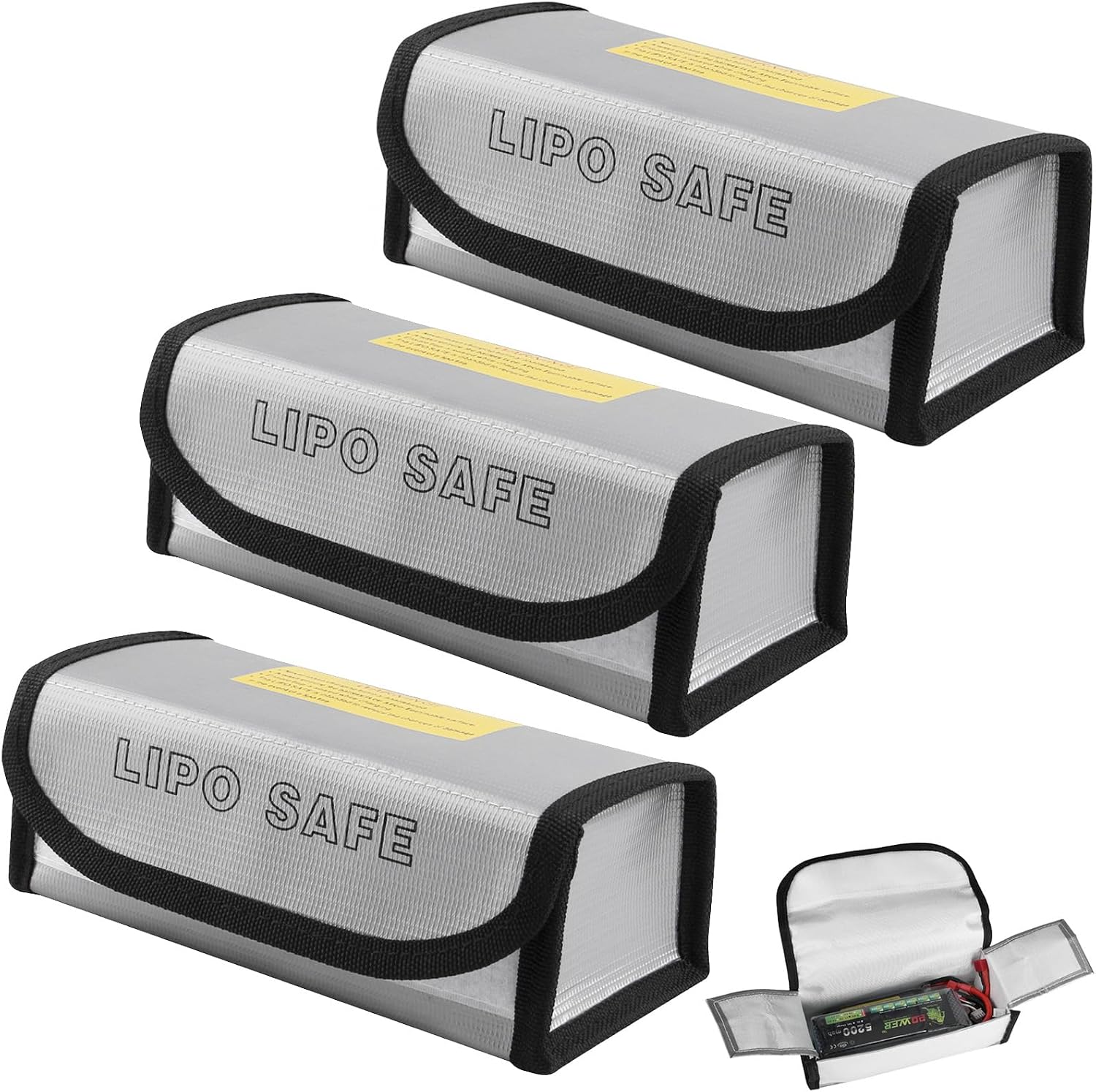 3 Stück Lipo-batterie-sicherheitstaschen, 18,5 X 6 X 7,5 Cm Große Feuer- Und Explosionsschutztasche, Flammhemmender Batterie-sicherheits-organizer, Schutztasche Für Lagerung Und Transport Von Lithium-