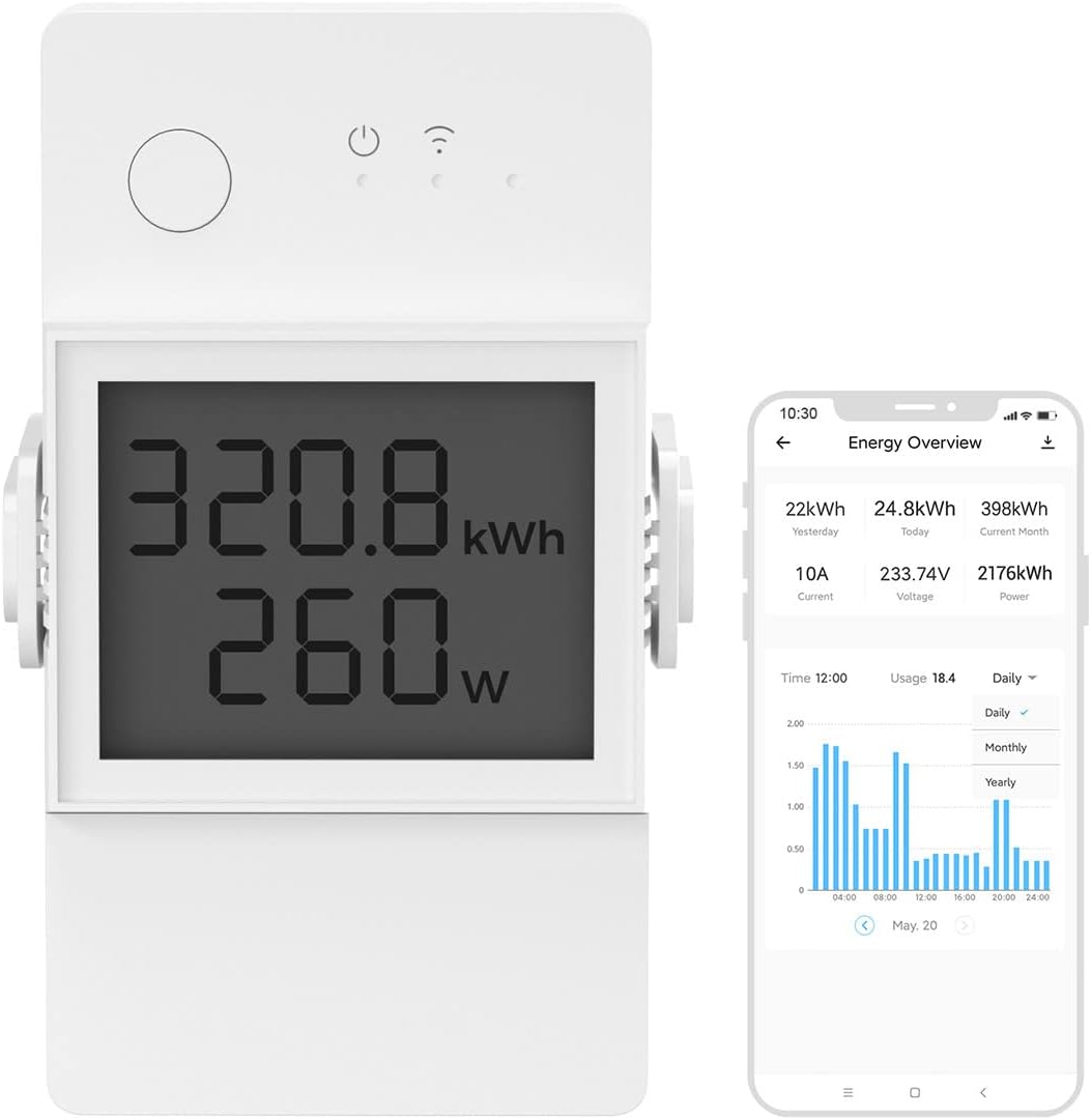 Pow Elite Wlan-verbundener Schalter Mit Stromverbrauchsmessung, 20 A/5000 W Leistungsstarker Kabelloser Schalter, Wattmeter Kompatibel Mit Amazon Alexa/google Home, Lcd-display