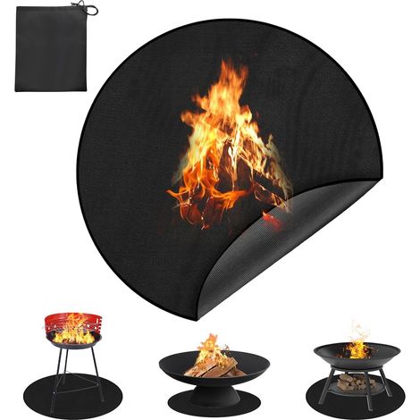 Runde, Feuerfeste Kaminmatte (91 Cm), Hitzebeständige Und Feuerfeste Bodenschutzmatte Für Grillabende, Camping Und Terrassen. Schwarz.