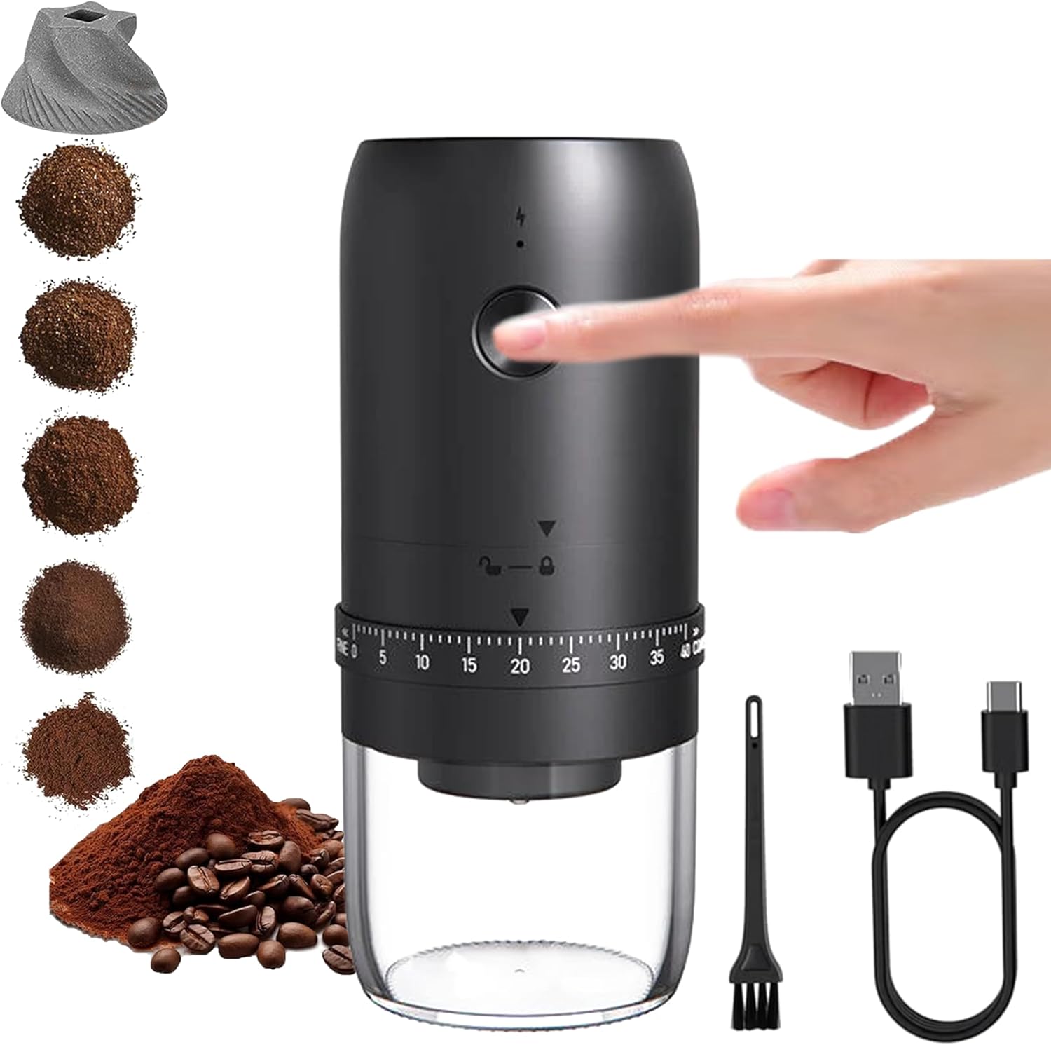 Wiederaufladbare Elektrische Kaffeemühle – 40 Einstellbare Mahlgrade, Keramik-mahlblock, Usb- Und Batteriebetrieben, Kompakte Größe, Ideal Für Reisen Und Camping