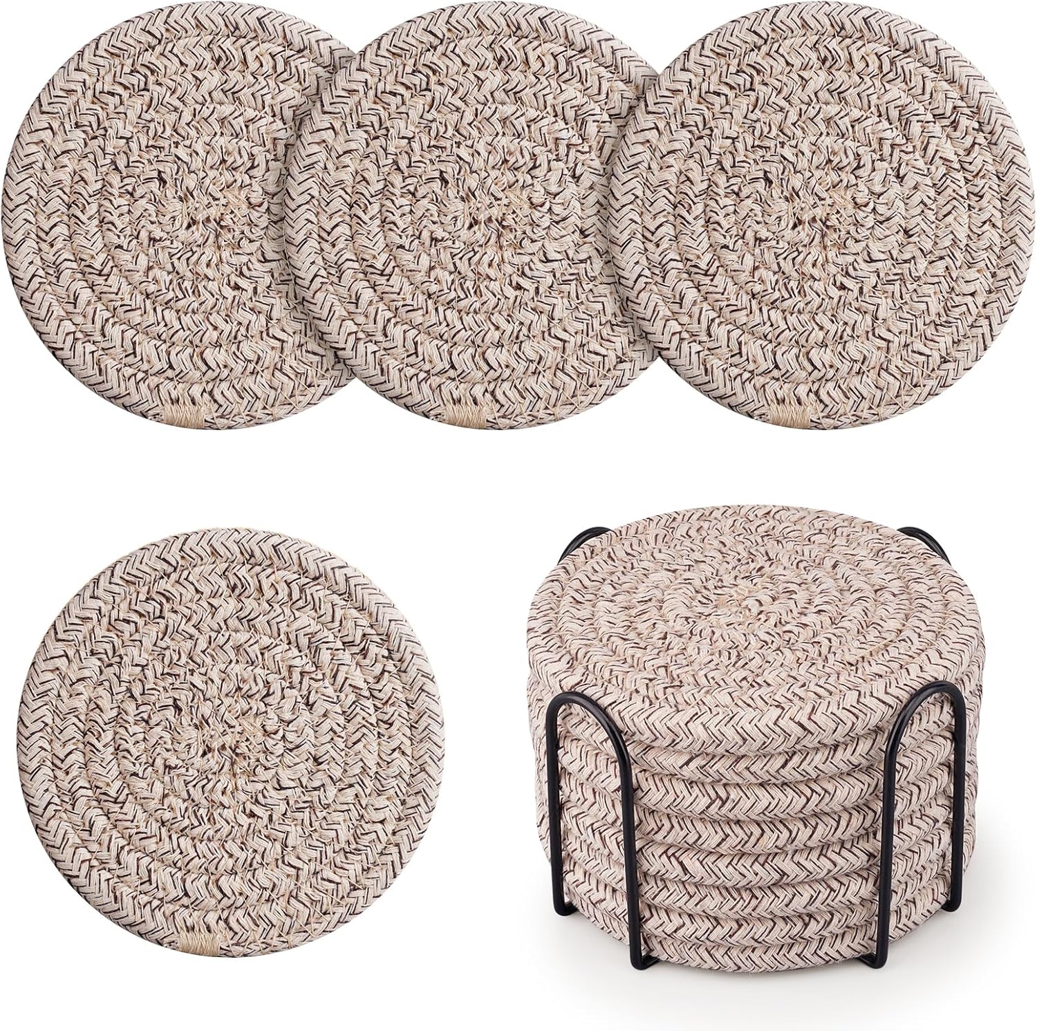 Untersetzer Mit Halter, Untersetzer Aus Gewebter Baumwolle, Set Mit 8 Saugfähigen Untersetzern Zum Schutz Von Tisch, Heimdekoration, Trinkgeschirr, Tassen, Bar, Einweihungsgeschenk