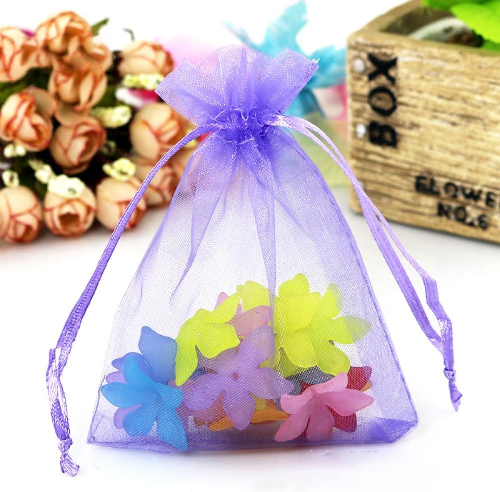 100 Organzasäckchen 9x12 Cm, Geschenksäckchen, Schmuck- Und Bonbonsäckchen Für Hochzeiten (helllila)