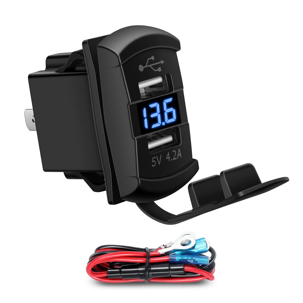 4,2-a-usb-wippschalter Mit Zwei Usb-ladebuchsen, Blauer Wasserdichter Abdeckung Und Led-voltmeter Für Wippschalter-schalttafeln In Wohnmobilen