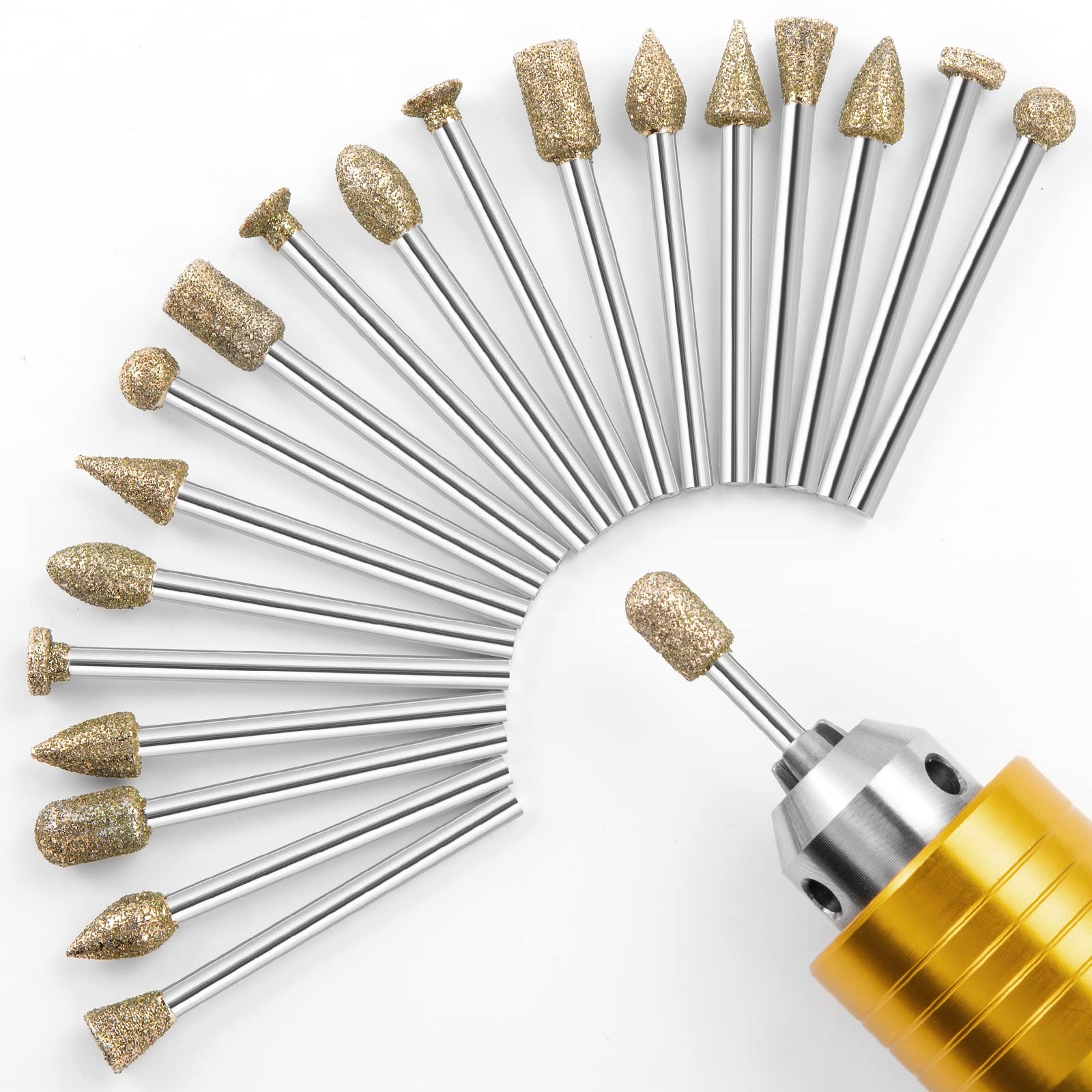Diamant-schnitzfräser-set, 20-teiliges Zubehör-set Für Drehwerkzeuge Mit 1/8-zoll-schaft Zum Schnitzen, Schleifen, Polieren, Gravieren Von Stein, Keramik Und Glas