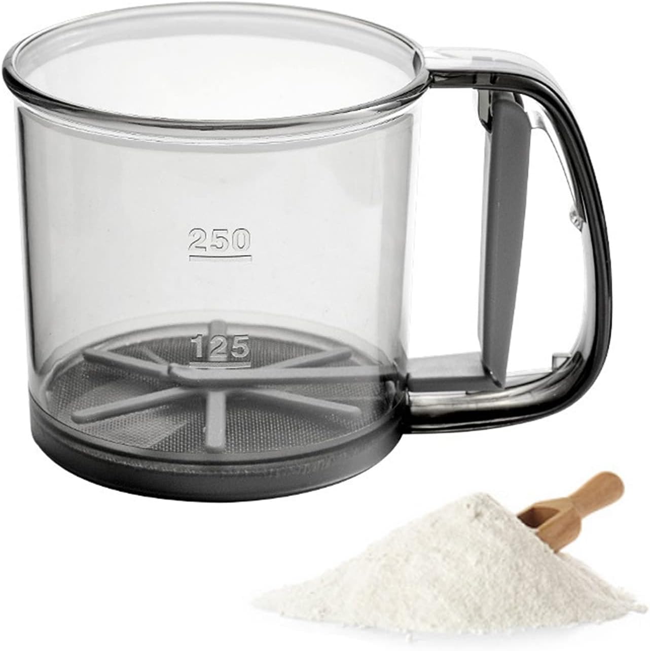 Mehlsieb Zum Backen, Handbetriebenes Mehlsieb Mit Feinem Siebgewebe, Tragbares Sieb Für Mehl, Puderzucker, Kakao, Grau