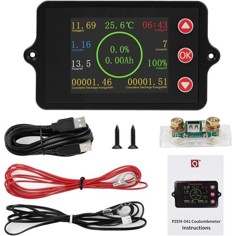 Dc 8–100 V 100 A Batteriemonitor, Batterietester, Batteriestromanzeige, Batteriekapazitätsmonitor Mit Reinkupfer-shuntsensor, 100-a-temperatursensor Und Alarmfunktion