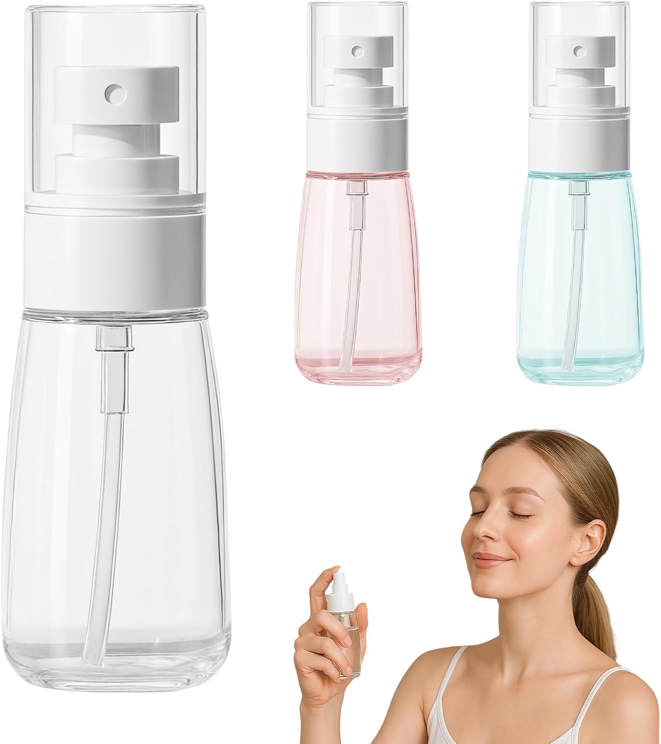 3-teilige Leere Wiederverwendbare Kunststoff-reisesprühflasche, Für Hautpflegelotion, Make-up-spray, Parfüm, Kosmetik, Transparent, Transparentes Rosa, Transparentes Blau. (60 Ml)