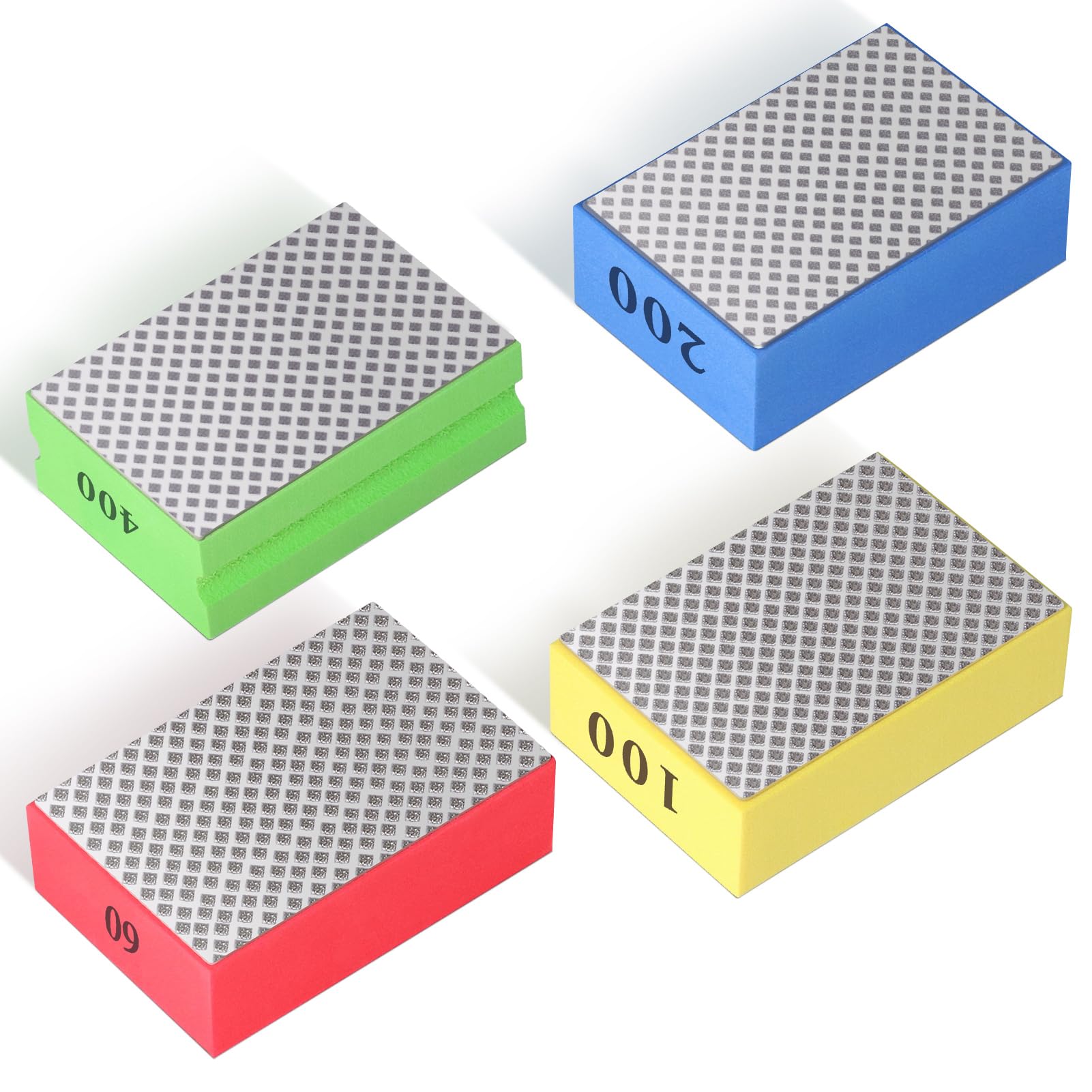 4 Stück Schleifschwämme, Schleifblöcke, Diamant-handpolierpads, Handschleifblöcke Für Fliesen, Keramik, Glas, Stein, Granit, Marmor (60, 100, 200, 400)