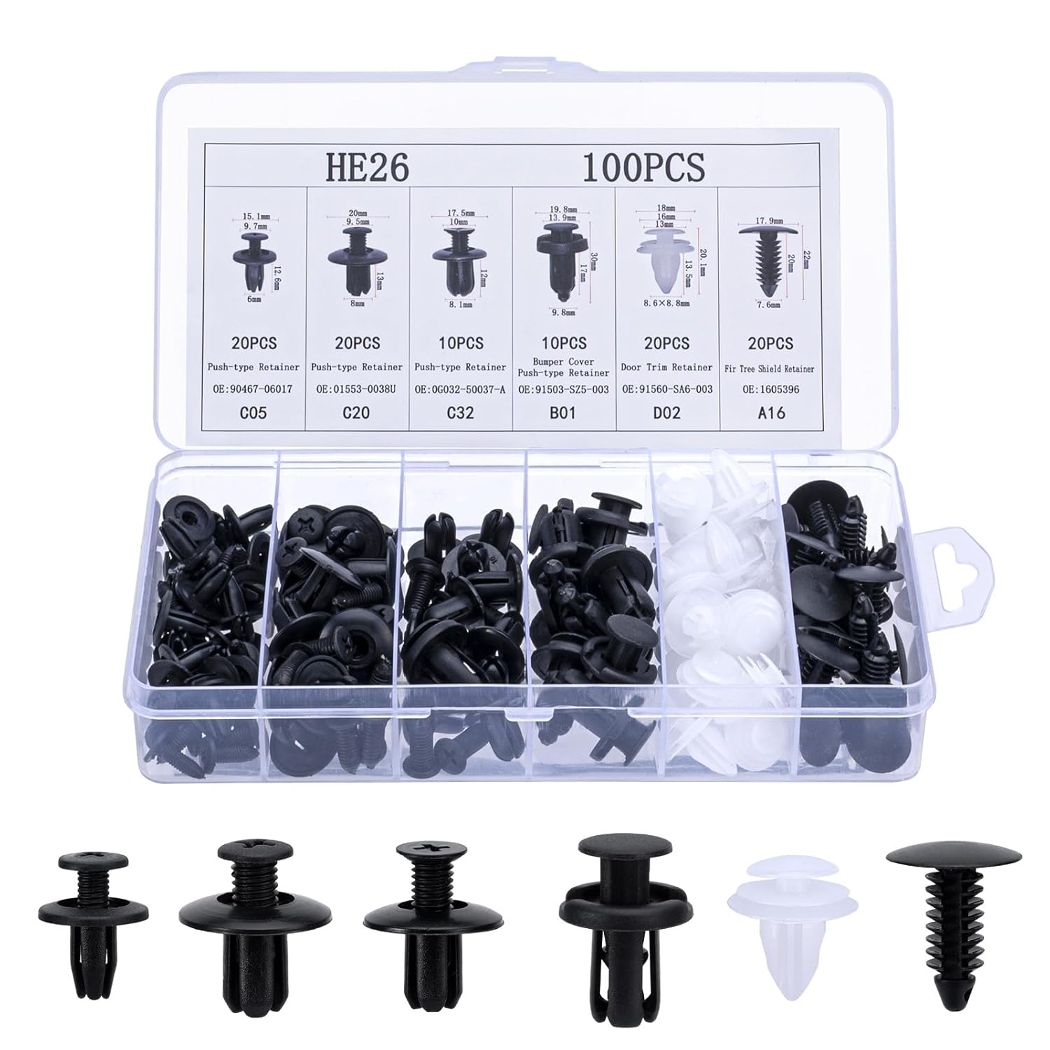 Auto-befestigungs-clip-set – 6 Verschiedene Arten Von Türverkleidungs-clips Und Universelle Kunststoff-stoßstangen-dekor-clips