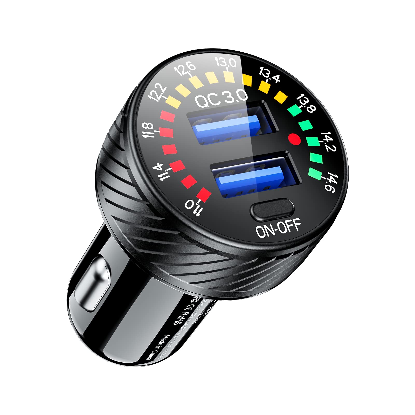 Zigarettenanzünder-autoladegerät, Dual-port, Qc3.0, Usb-schnelladapter, 36 W, 3 A, Mit Voltmeter Und Schalter