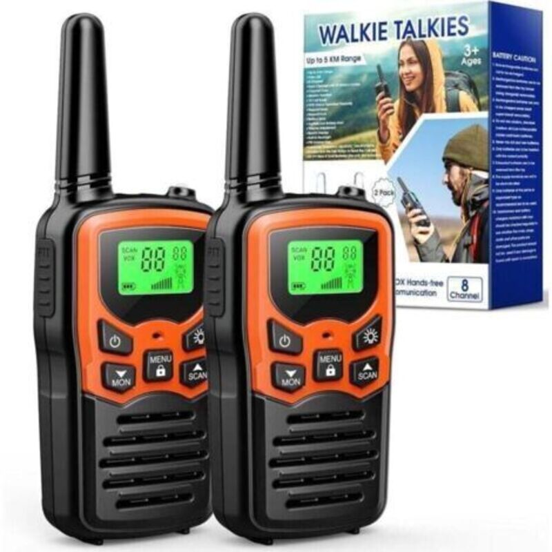 Digitale Walkie-talkies Mit Großer Reichweite (8 Km), Lcd-bildschirm, Digitaler Ton, Kommunikations- Und Actionspiel Für Outdoor-abenteuer, Gürtelclip, Orange – 2er-pack