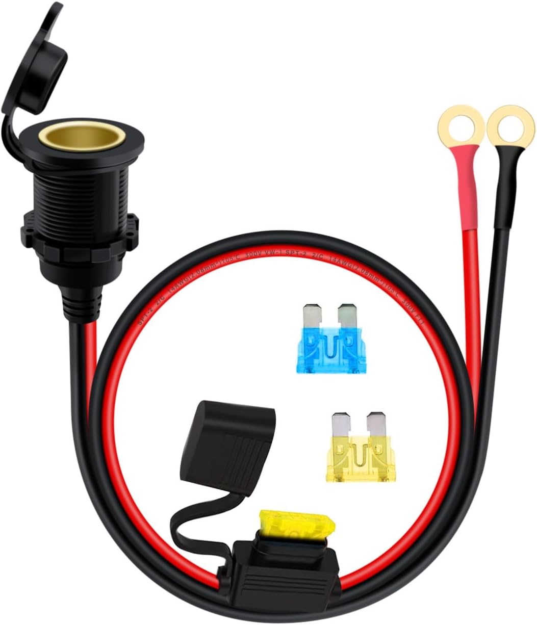 Feuerzeugstecker Mit Kabel, 14 Awg, 12 V, 24 V, Wasserdichte Feuerzeugbuchse, O-ring-kabel Mit 20 A-sicherung Für Auto, Motorrad, Boot (1 M)
