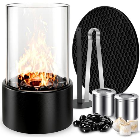 Bioethanol-tischkamin Mit Pu-platte, Ziersteinen, Langer Brenndauer, Tragbar, Klein, Für Drinnen Und Draußen, Balkon, Terrasse, Wohnung, Garten