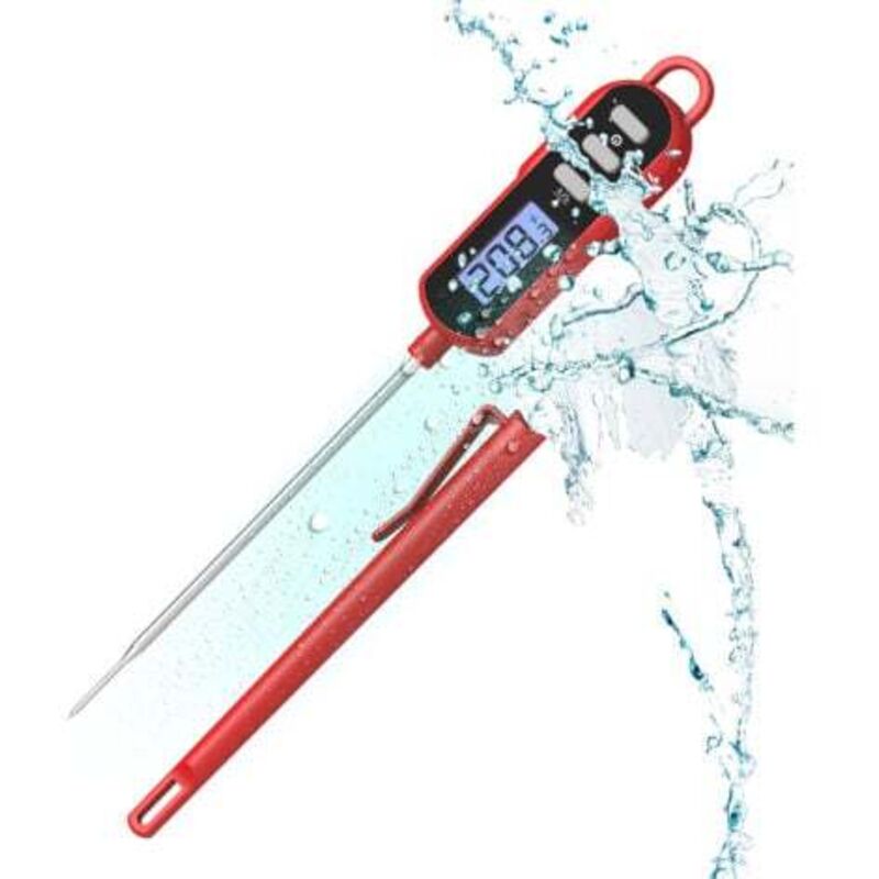[niemals Verwendet] Küchenthermometer, Sofortablesende-küchenthermometer Mit Langer Sonde Und Lcd-display, Ipx6 Wasserdicht Für Kochen, Backen, Fleisch, Heißgetränke, Grillen – Rot