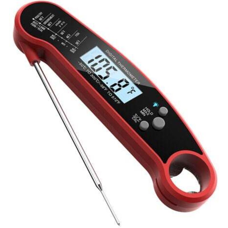 [niemals Verwendet] Digitales Küchenthermometer, Sofort Ablesbares Fleischthermometer, Lange Sonde, Großes Lcd-display, Ofenthermometer Mit Zwei Magneten Für Fleisch, Gebäck, Grillgut Usw. (rot)