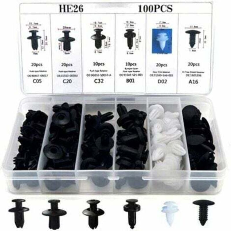[niemals Verwendet] 100 Kunststoff-nietclips – Universelle Schwarze Schutzbefestigungen Für Kunststoff-türverkleidungen Im Auto, Inklusive Aufbewahrungsbox Und Montagewerkzeug