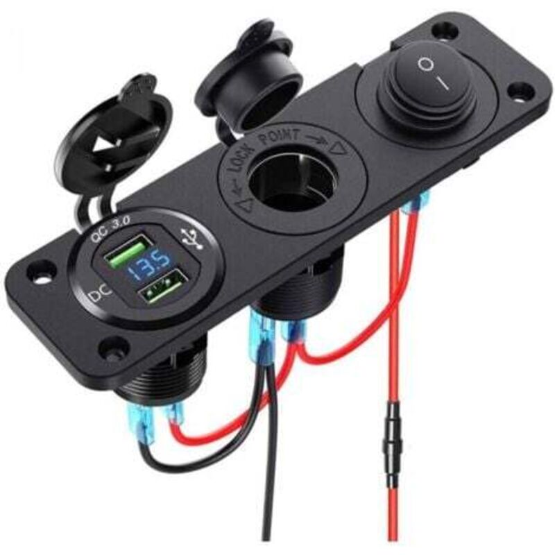 [niemals Verwendet] 12v-24v Dual Qc3.0 Zigarettenanzünder-splitter Mit Led-anzeige, Voltmeter, Usb-anschluss Und Wasserdichtem Schalter Für Auto, Boot, Motorrad Und Lkw