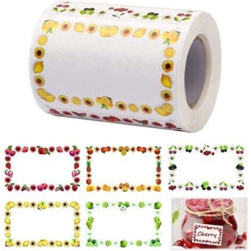 [niemals Verwendet] Etiketten, 250 Aufkleber/rolle, Fruchtmuster, Farbige Ränder, Kennzeichnungsaufkleber, Selbstklebend, Geeignet Für Marmeladengläser Und Mehr