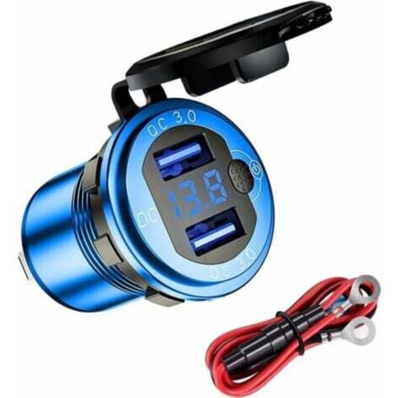 [niemals Verwendet] Wasserdichter Qc3.0 Usb-auto-/motorradlader, 12/24v Dual-usb-ladestecker Aus Aluminiumlegierung, Mit Schalter Und Led-voltmeter Für Autos, Boote, Atvs, Busse (blau)