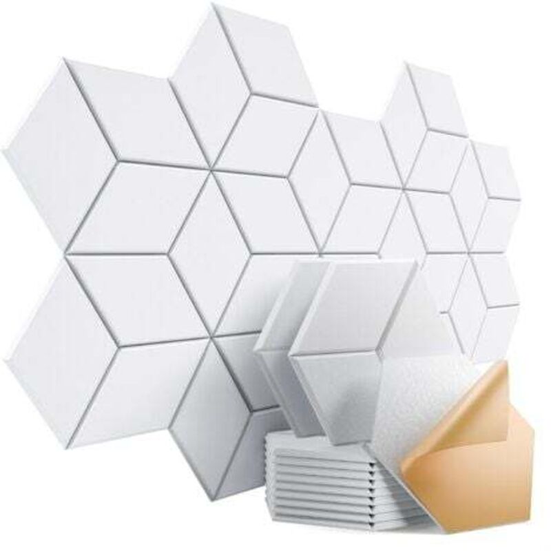 [niemals Verwendet] Packung Mit 12 Selbstklebenden Akustikpaneelen 30,5 X 25,4 X 1 Cm – Schallabsorbierende Schaumstoffpaneele Mit Hoher Dichte, Elegantes Y-förmiges Design (weiß)