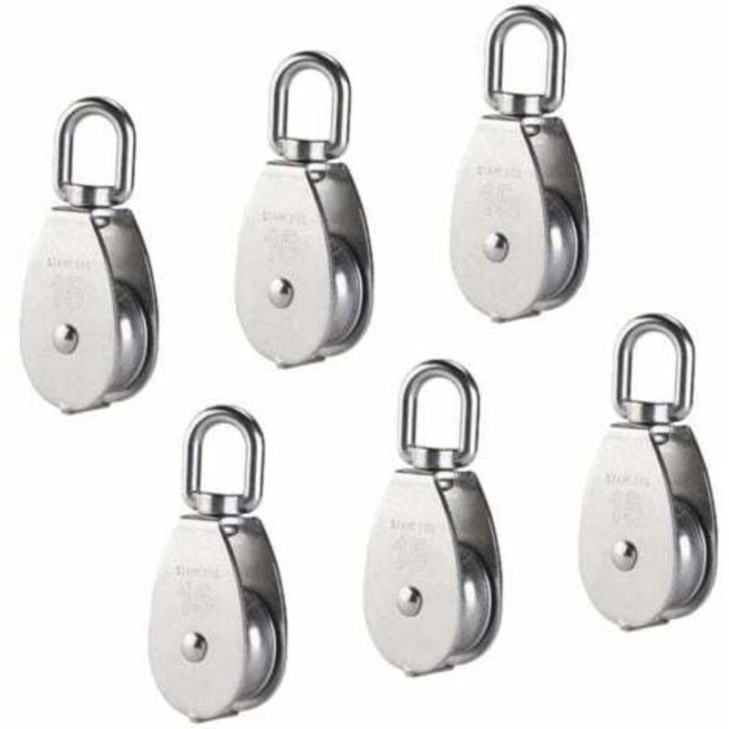 [niemals Verwendet] M15 Einzelrolle Aus Edelstahl 304, 15 Mm Einzelrollenblock, Drehbarer Kranhaken, Glattes Drahtseil, Tragfähigkeit 77 Lbs/35 Kg (6 Stück)
