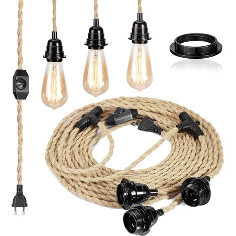 6,8 M Langes, Zweiadriges Leinenkabel Mit E27-fassung Und Schalter Für Diy-lampen (leuchtmittel Nicht Enthalten)