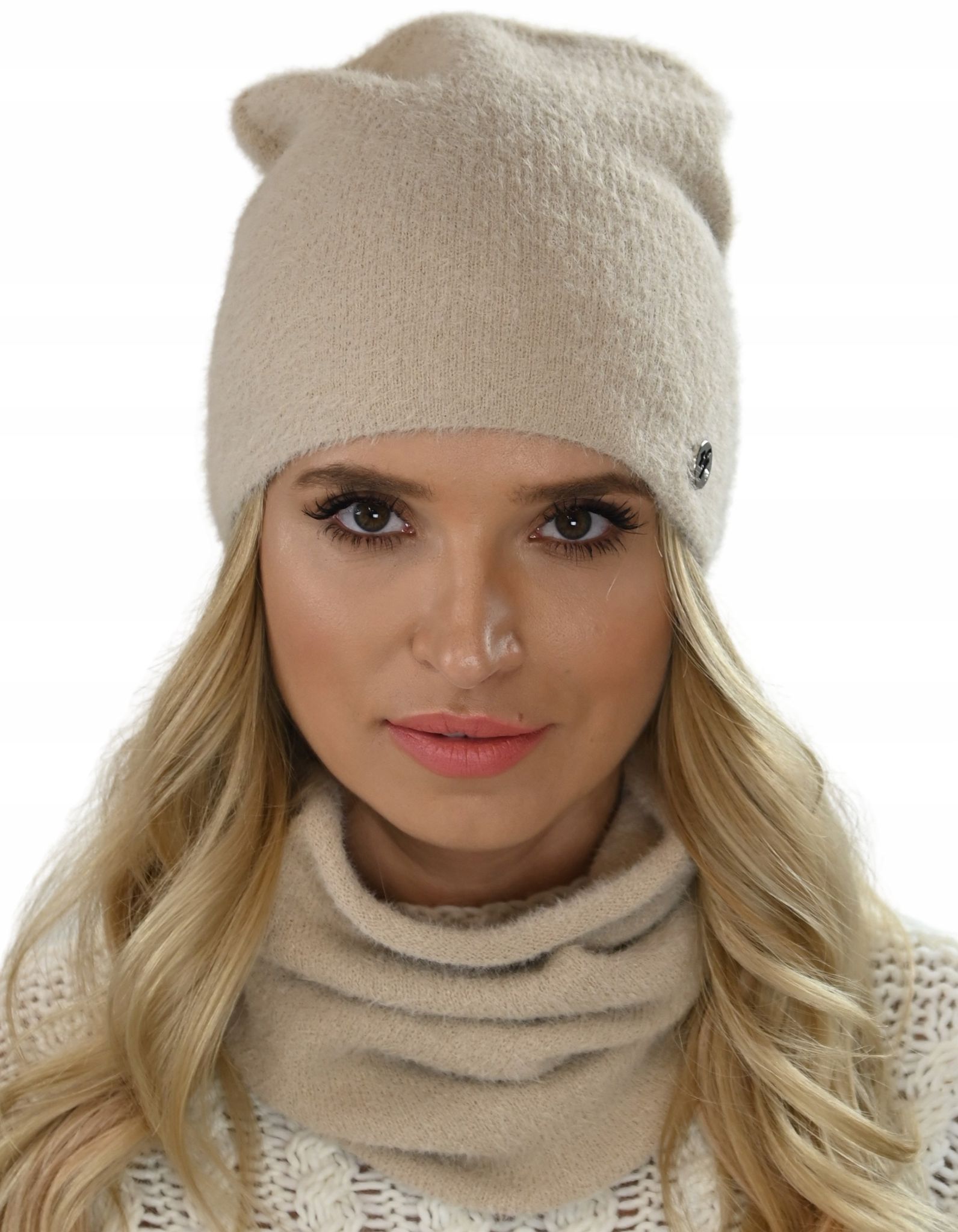 Warmes Set Aus Alpaka Touch Mütze Und Halswärmer Beige Al1