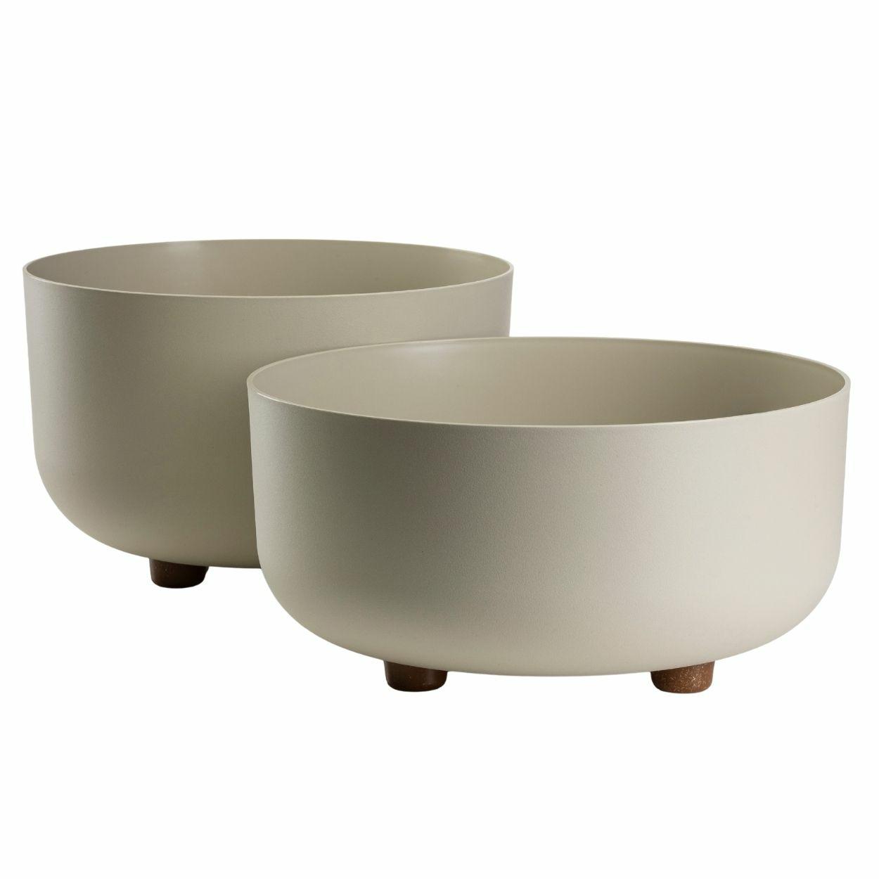 Set Aus Terra Blumenschalen Auf Füßen, Recycelt, Beige, 2 Stück.