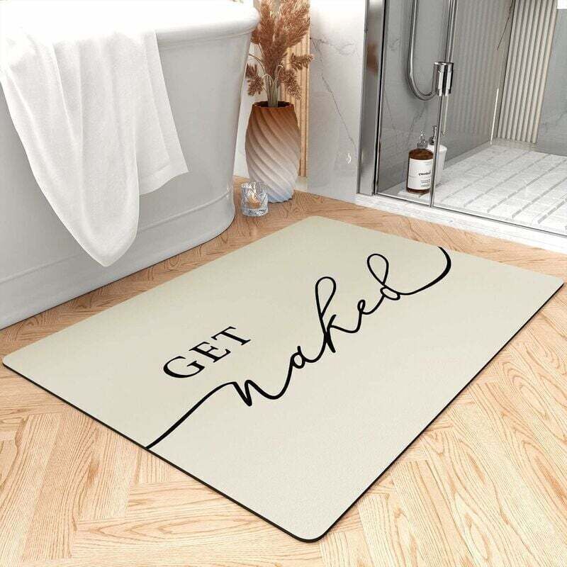 Get Naked Ultra Saugfähige & Schnelltrocknende Badematte – Rutschfester Naturkautschuk, 43 X 61 Cm, Beige