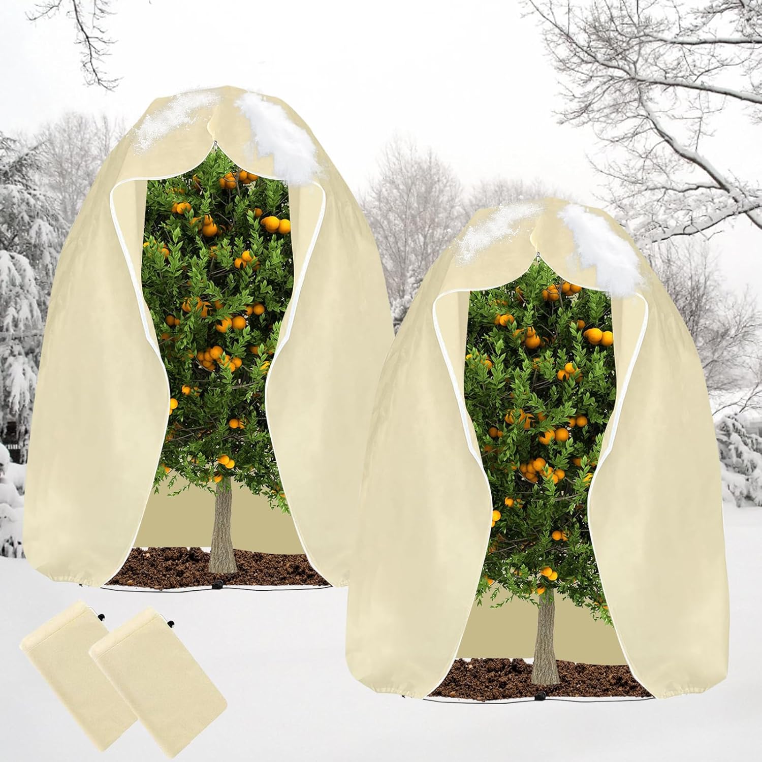 Winterschutz Für Topfpflanzen, 2 Stück, 200 X 240 Cm, Winterpflanzenschutzbeutel Mit Reißverschluss Und Kordelzug