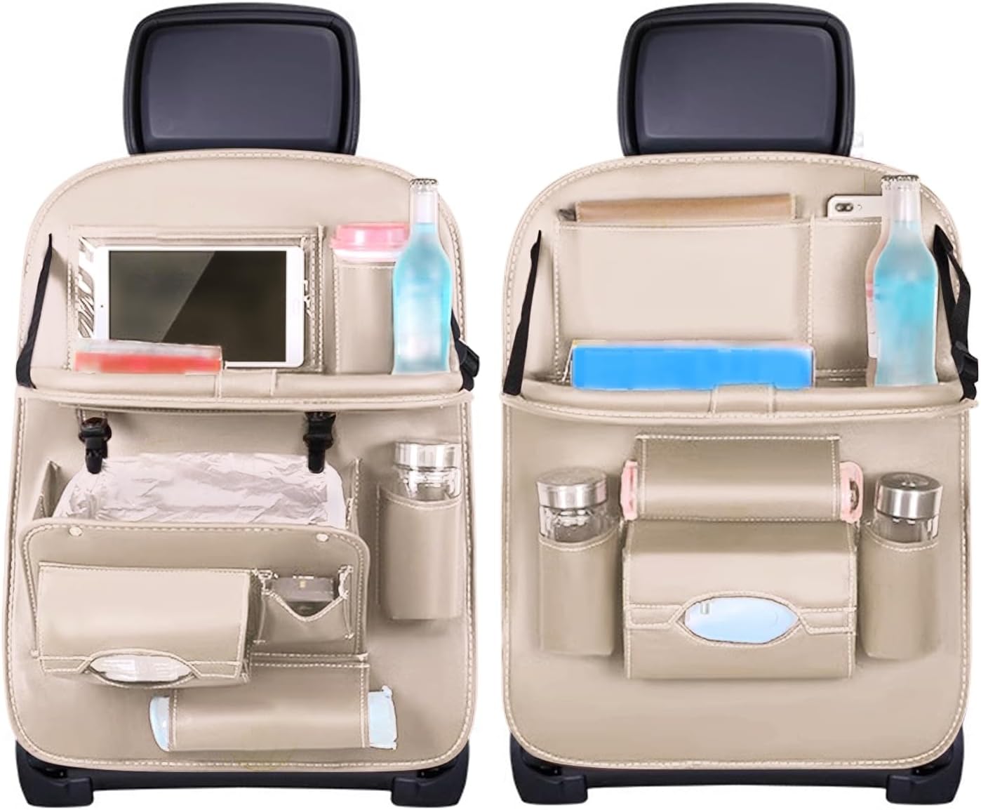 Für 2 Stück Autositz-organizer, Auto-rücksitzschutz, Multifunktionales Wasserdichtes Anti-kick-pu, Mit Faltbarem Tablet-tablet-fach, 8 Taschen, Beige