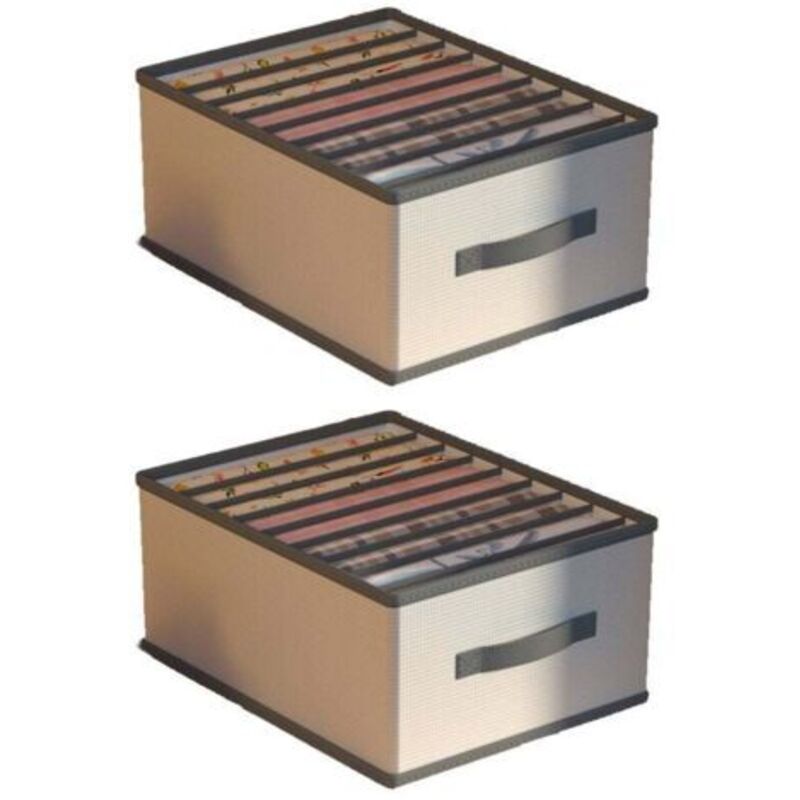 [niemals Verwendet] 2-teiliger Faltbarer Aufbewahrungskorb, Kleideraufbewahrungsbox, Kleiderorganizer, Große Ausführung Mit 9 Fächern, Grau-beige