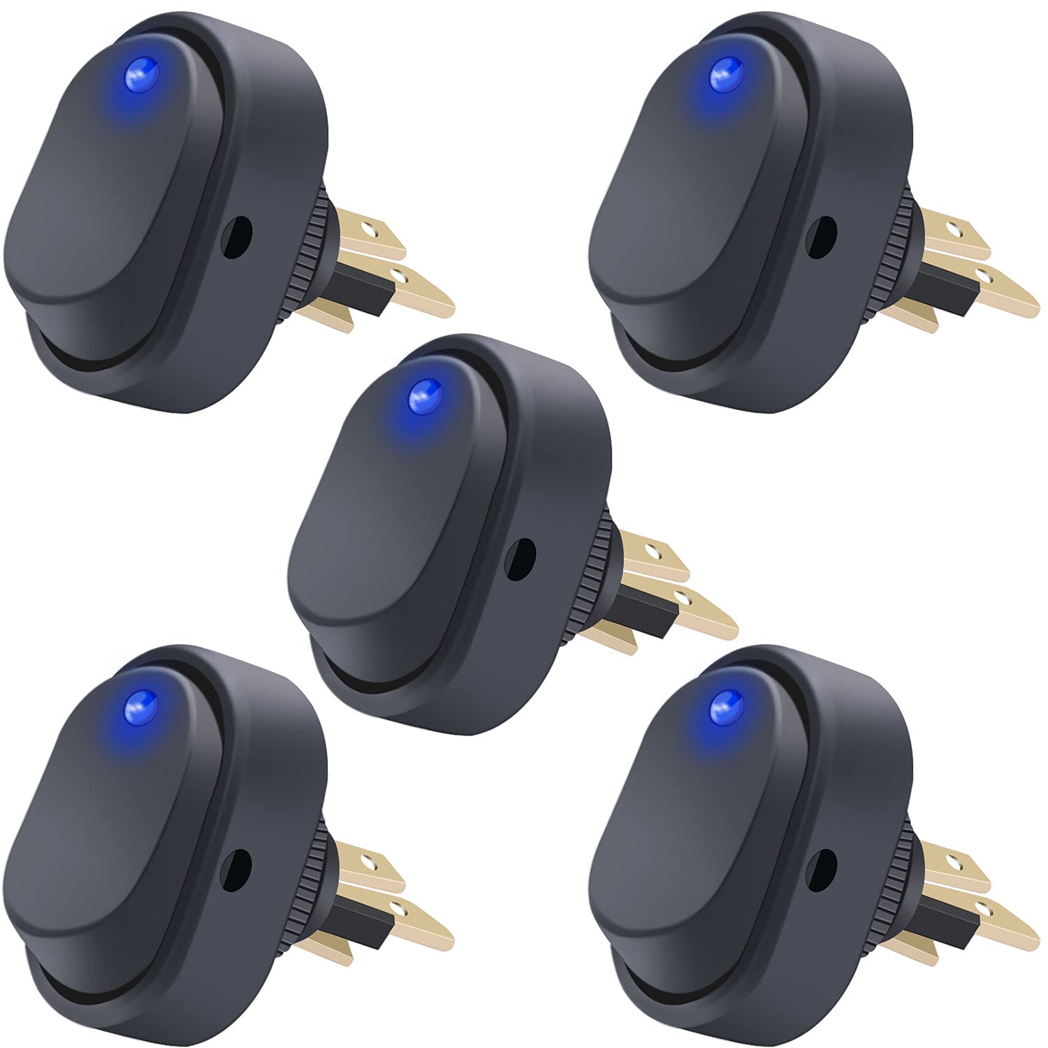 5 Stück 12v 30a Spst 3-polige Ein/aus-rundpunkt-led-drucktaster-wippschalter Für Autos Asw-20d-bu, Blau