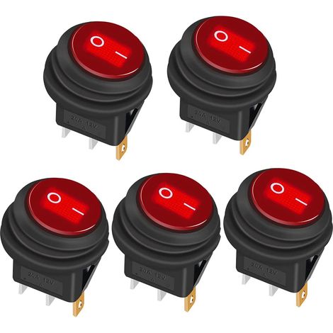 5-teiliger Wasserdichter Wippschalter 12 V 20 A Ein/aus 3-polig 2-positionen-wippschalter Mit Led-anzeige Für Auto, Lkw, Boot Und Haushaltsgeräte Kcd1-8-101nw-bu, Rot