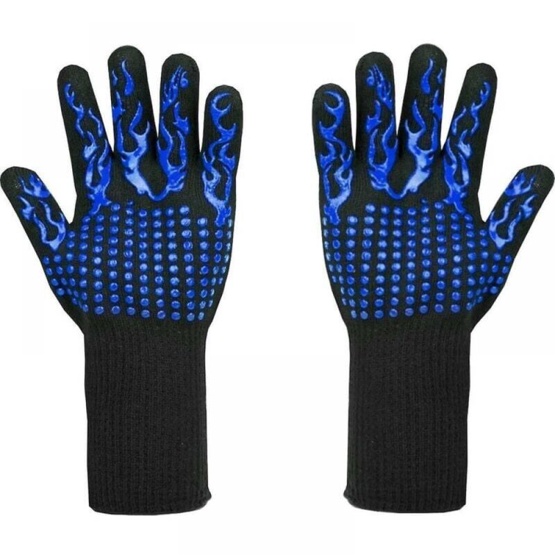 1 Paar Blaue Grillhandschuhe (33 Cm), Hitzebeständig Bis 800 °c – Schnittfeste Handschuhe Der Schutzklasse L5 Zum Grillen, Kochen, Backen Und Schweißen
