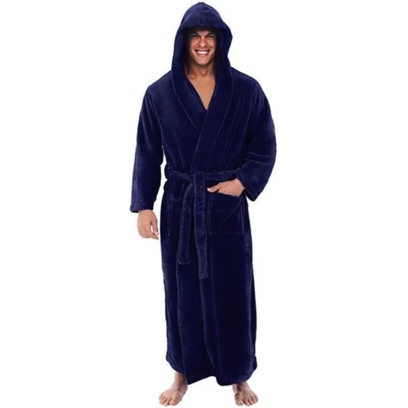 Herren-winterbademantel. Flauschiger Schal. Loungewear. Langärmliger Bademantel. Mantel. Herrenbademantel. Blau. Xl