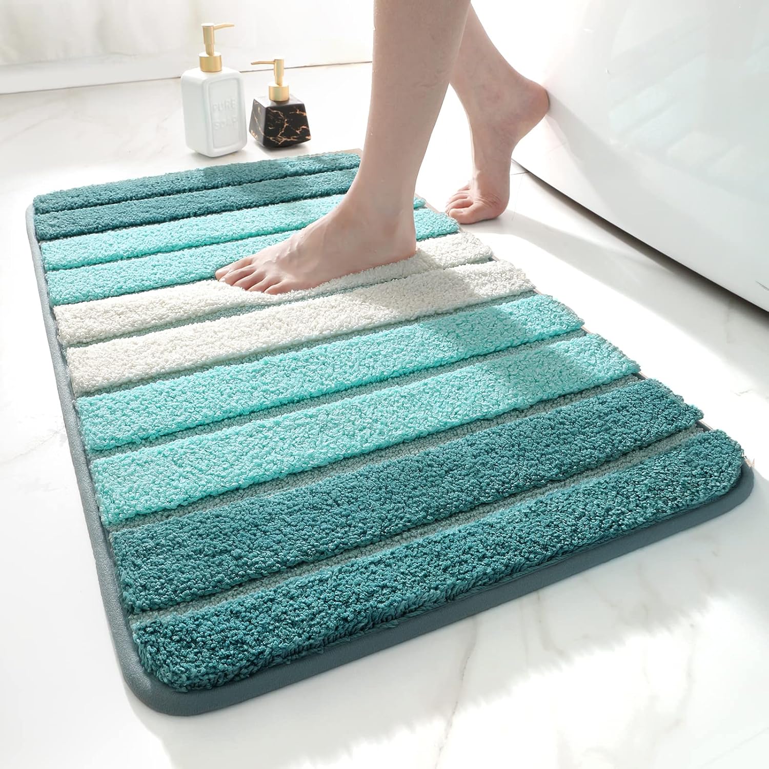 Rutschfester Badezimmerteppich, 50 X 80 Cm, Extra Weich, Maschinenwaschbar, Wasserabsorbierend, Türkis