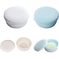 Blaue Und Weiße Seifenschale Aus Kunststoff Mit Trockenschicht, Tragbar Für Reisen, Set Mit 2 Seifenboxen (rund)